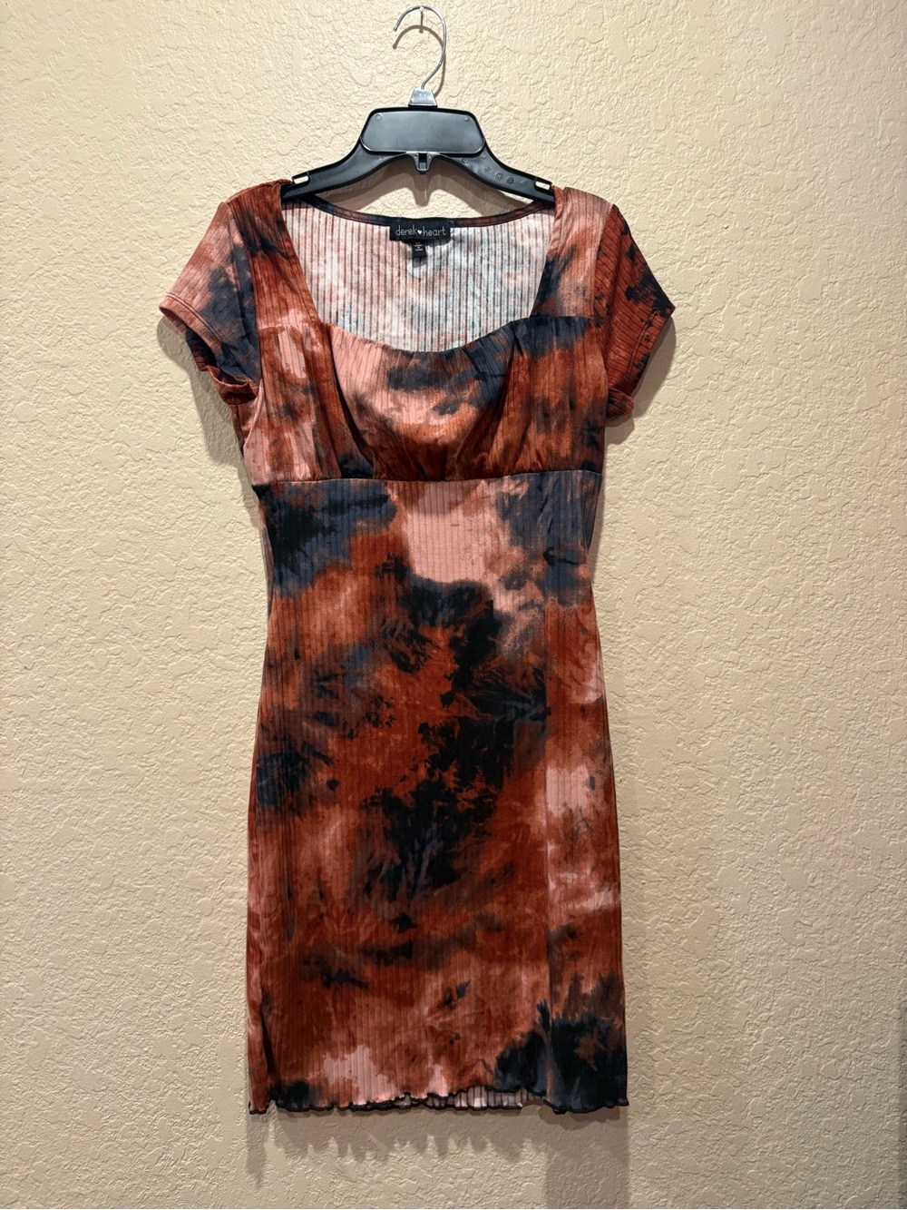 Derek Heart Rust and Black Tie-Dye Ribbed Mini Dress